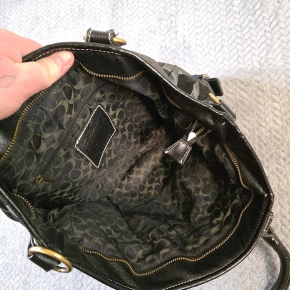 Coach Signature Op Art Satchel 12693 Black Gray Canvas Leather Handbag Purse - Picture 11 of 12